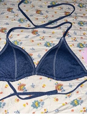 wild fable Denim-Look Triangle Bikini Top - Navy